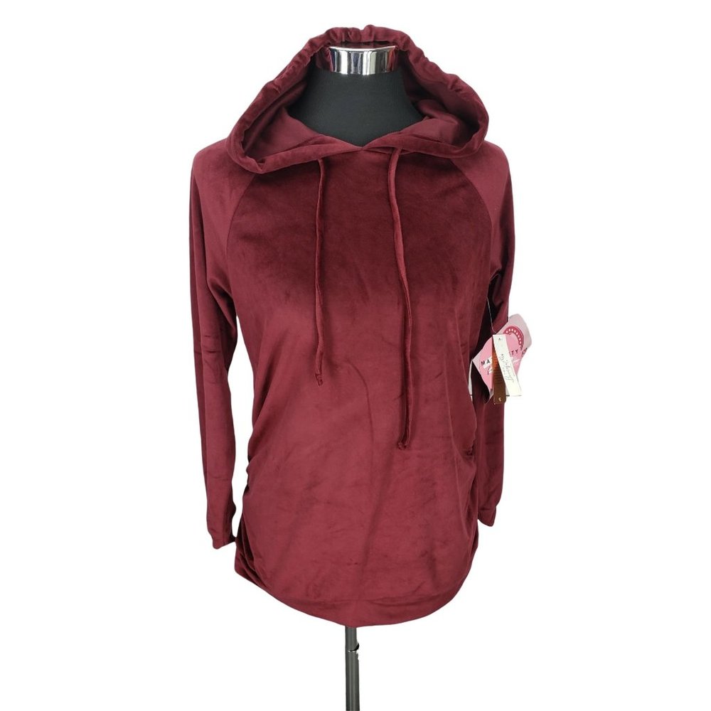 Two Beautiful Maternity Womens Soft Pullover Velour‎ Burgundy Sweater Small